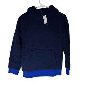 Lands' End Sherpa Pullover Hoodie Sweatshirt Deep Sea Navy Blue Size L 10-12 NWT